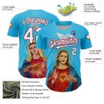 Personalized Jesus Christ Virgin Mary Baseball Jersey Custom Name Number 3D Sky Blue White Maroon Pattern Design Authentic