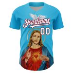 Personalized Jesus Christ Virgin Mary Baseball Jersey Custom Name Number 3D Sky Blue White Maroon Pattern Design Authentic