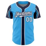 Custom Baseball Jersey with Personalized Name & Number, Sky Blue White Navy Colors, 3 Arm Shapes - Authentic Team Apparel