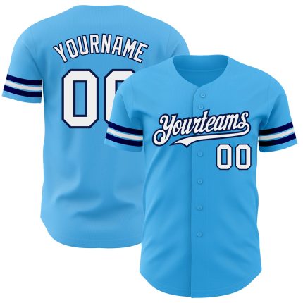 Custom Name and Number Authentic Baseball Jersey - Personalized Sky Blue White-Navy Team Jersey Personalized Sky Blue White-Navy