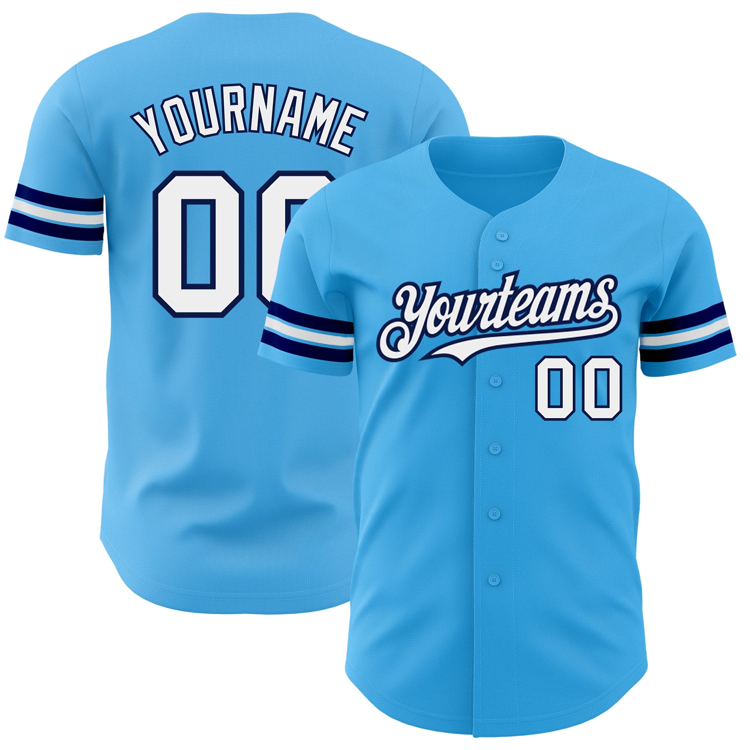 Custom Name and Number Authentic Baseball Jersey - Personalized Sky Blue White-Navy Team Jersey Personalized Sky Blue White-Navy