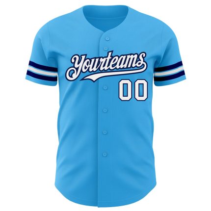 Custom Name and Number Authentic Baseball Jersey - Personalized Sky Blue White-Navy Team Jersey Personalized Sky Blue White-Navy