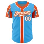 Custom Name and Number Baseball Jersey in Sky Blue White-Orange - Authentic 3 Color Arm Shapes Personalized Sky Blue White-Orange