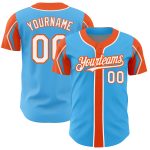 Custom Name and Number Baseball Jersey in Sky Blue White-Orange - Authentic 3 Color Arm Shapes Personalized Sky Blue White-Orange