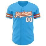 Custom Name and Number Authentic Baseball Jersey in Sky Blue White-Orange - Personalized Team Gear Personalized Sky Blue