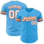 Custom Name and Number Authentic Baseball Jersey in Sky Blue White-Orange - Personalized Team Gear Personalized Sky Blue