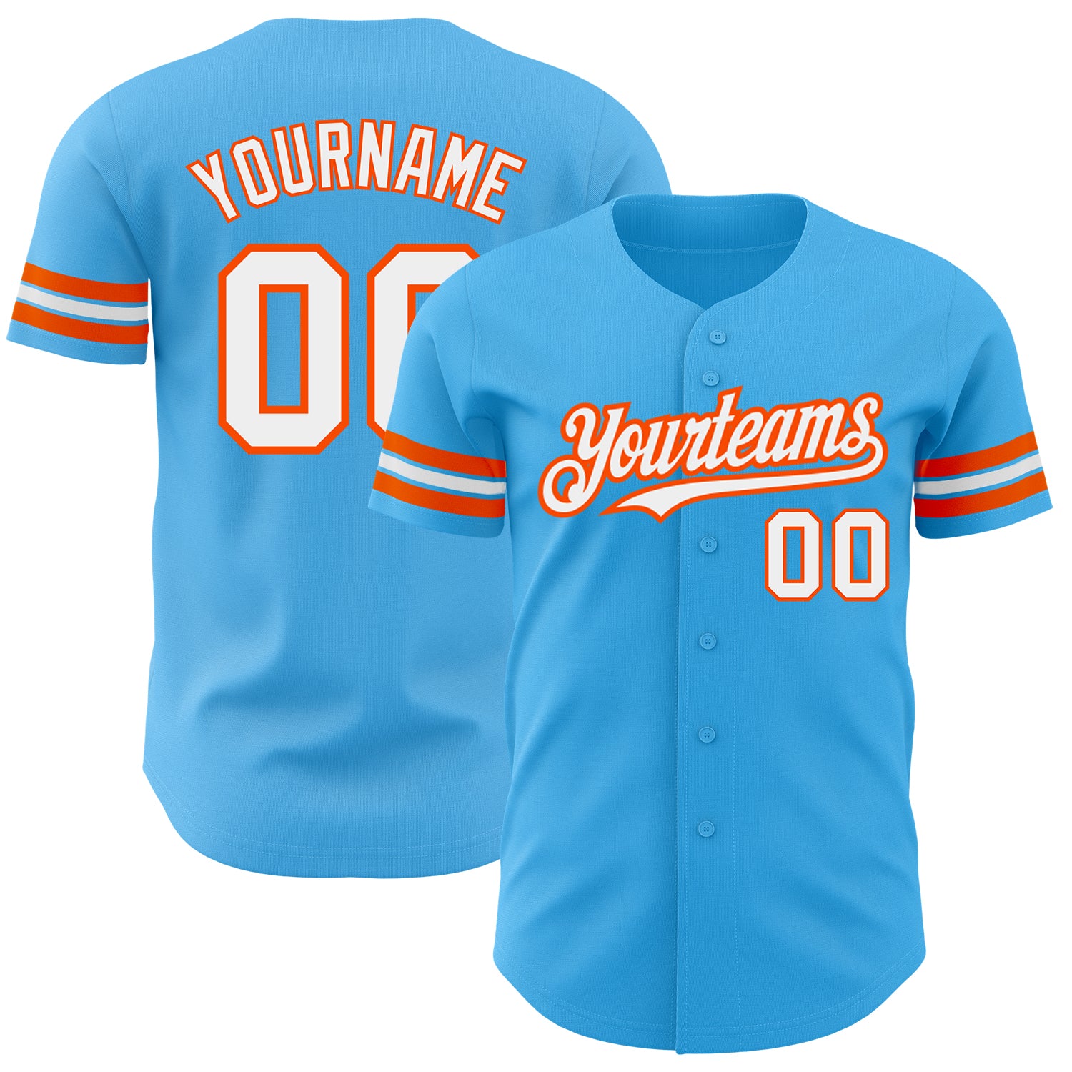 Custom Name and Number Authentic Baseball Jersey in Sky Blue White-Orange - Personalized Team Gear Personalized Sky Blue
