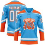 Custom Name and Number Sky Blue White-Orange Hockey Jersey with Lace Neck - Personalized Team Jersey Personalized Sky Blue