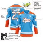 Custom Name and Number Sky Blue White-Orange Hockey Jersey with Lace Neck - Personalized Team Jersey Personalized Sky Blue