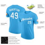 Custom Team Name and Number Performance T-Shirt in Sky Blue and White - Personalized Athletic Tee Personalized Sky Blue White
