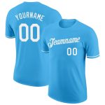 Custom Team Name and Number Performance T-Shirt in Sky Blue and White - Personalized Athletic Tee Personalized Sky Blue White