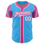 Custom Name and Number Authentic Baseball Jersey in Sky Blue White-Pink 3 Colors - Perfect Team Gear Personalized Sky Blue