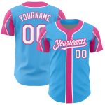 Custom Name and Number Authentic Baseball Jersey in Sky Blue White-Pink 3 Colors - Perfect Team Gear Personalized Sky Blue