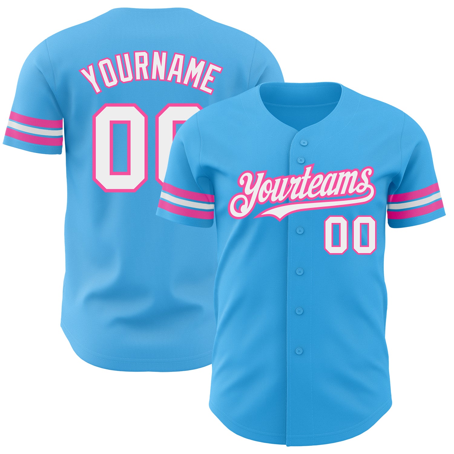 Custom Name and Number Baseball Jersey | Personalized Sky Blue White-Pink Authentic Team Jersey Personalized Sky Blue White-Pink