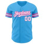 Custom Name and Number Baseball Jersey | Personalized Sky Blue White-Pink Authentic Team Jersey Personalized Sky Blue White-Pink