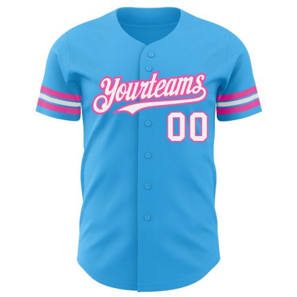Custom Name and Number Baseball Jersey | Personalized Sky Blue White-Pink Authentic Team Jersey Personalized Sky Blue White-Pink