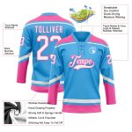 Custom Name and Number Sky Blue Pink Hockey Lace Neck Jersey - Personalized Team Apparel Personalized Sky Blue White-Pink