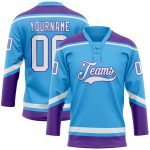 Custom Name Number Hockey Lace Neck Jersey Sky Blue White Purple Team Personalized Sky Blue White-Purple Hockey Lace Neck