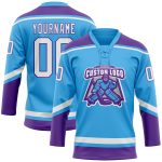 Custom Name Number Hockey Lace Neck Jersey Sky Blue White Purple Team Personalized Sky Blue White-Purple Hockey Lace Neck