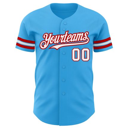 Custom Name and Number Authentic Baseball Jersey - Personalized Sky Blue Red-White Team Jersey Personalized Sky Blue White-Red