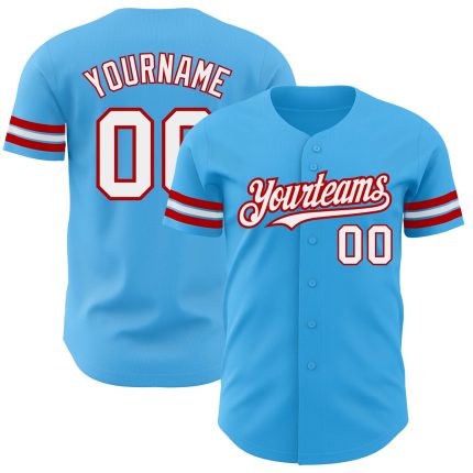 Custom Name and Number Authentic Baseball Jersey - Personalized Sky Blue Red-White Team Jersey Personalized Sky Blue White-Red