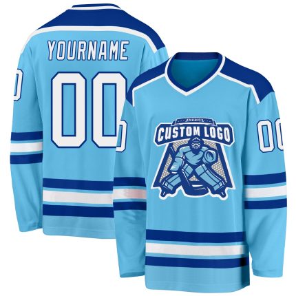 Custom Team Hockey Jersey with Personalized Name & Number - Sky Blue White-Royal Personalized Sky Blue White-Royal Hockey