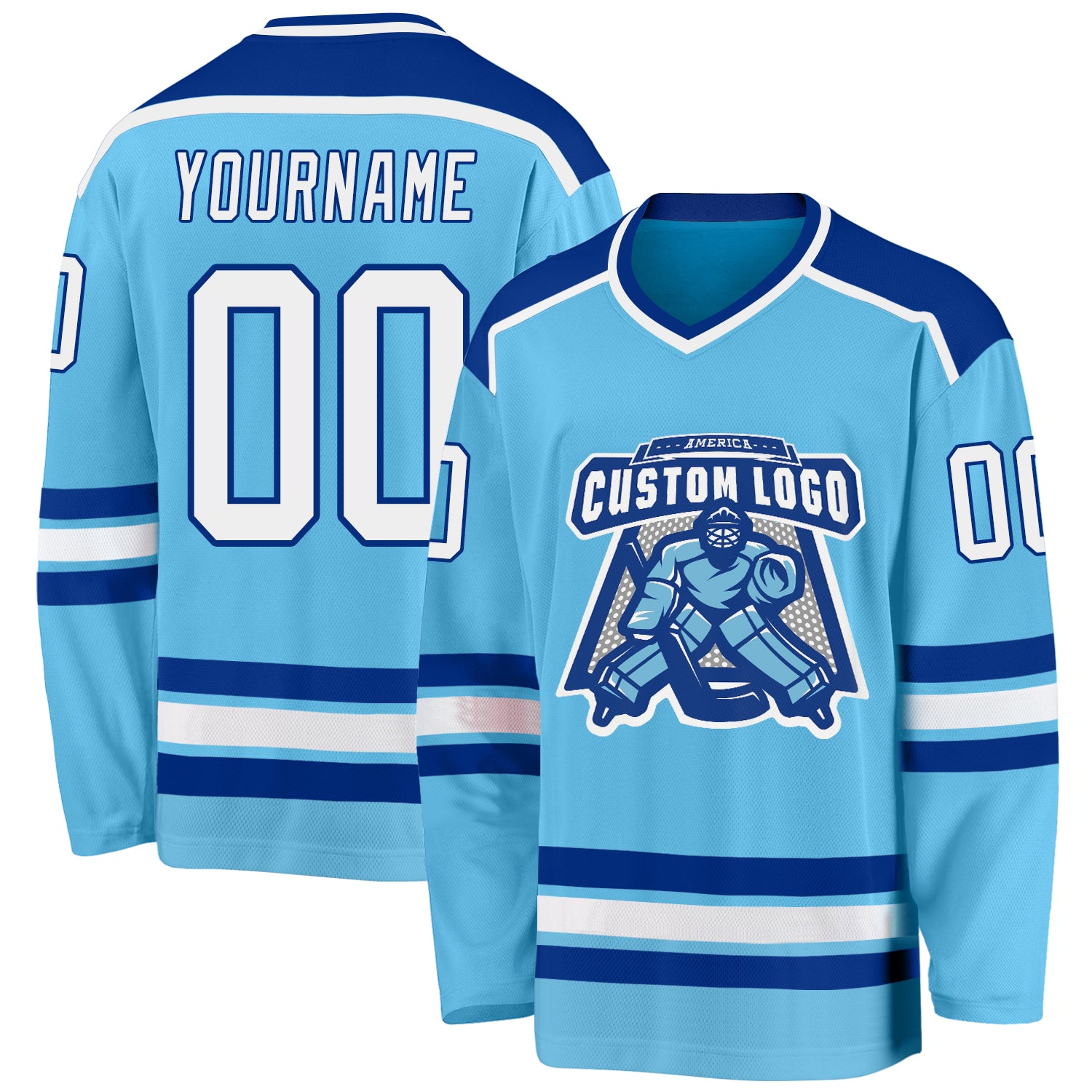 Custom Team Hockey Jersey with Personalized Name & Number - Sky Blue White-Royal Personalized Sky Blue White-Royal Hockey