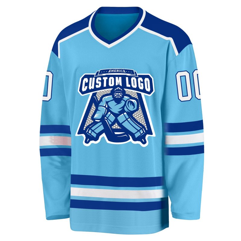 Custom Team Hockey Jersey with Personalized Name & Number - Sky Blue White-Royal Personalized Sky Blue White-Royal Hockey
