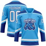 Custom Name and Number Sky Blue White-Royal Hockey Jersey - Personalized Lace Neck Team Jersey Personalized Sky Blue White-Royal