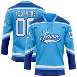 Custom Name and Number Sky Blue White-Royal Hockey Jersey - Personalized Lace Neck Team Jersey Personalized Sky Blue White-Royal