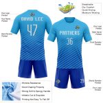 Custom Volleyball Uniform Jersey with Personalized Name and Number - Sky Blue White Thunder Blue Geometric Design Personalized