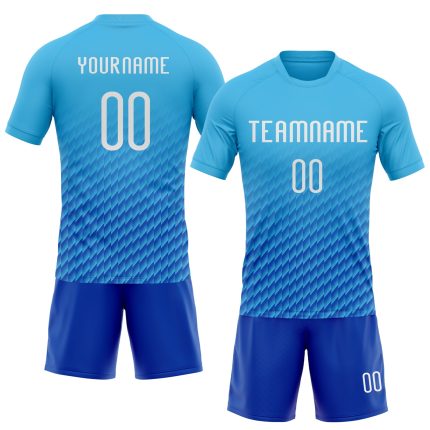 Custom Volleyball Uniform Jersey with Personalized Name and Number - Sky Blue White Thunder Blue Geometric Design Personalized