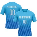 Custom Volleyball Uniform Jersey with Personalized Name and Number - Sky Blue White Thunder Blue Geometric Design Personalized