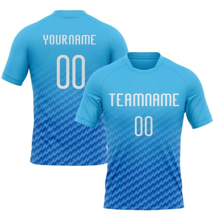 Custom Volleyball Uniform Jersey with Personalized Name and Number - Sky Blue White Thunder Blue Geometric Design Personalized