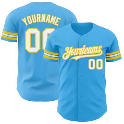 Personalized Authentic Baseball Jersey in Sky Blue with White and Yellow Highlights Personalized Sky Blue White-Yellow Authentic