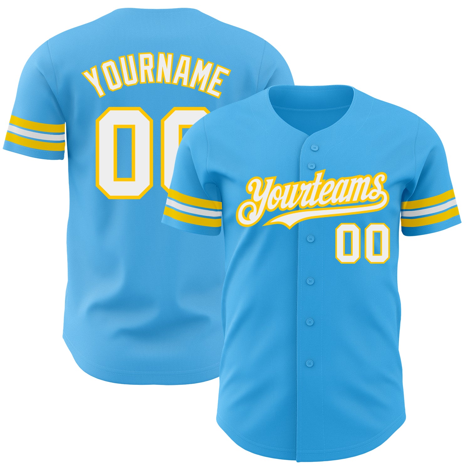 Personalized Authentic Baseball Jersey in Sky Blue with White and Yellow Highlights Personalized Sky Blue White-Yellow Authentic
