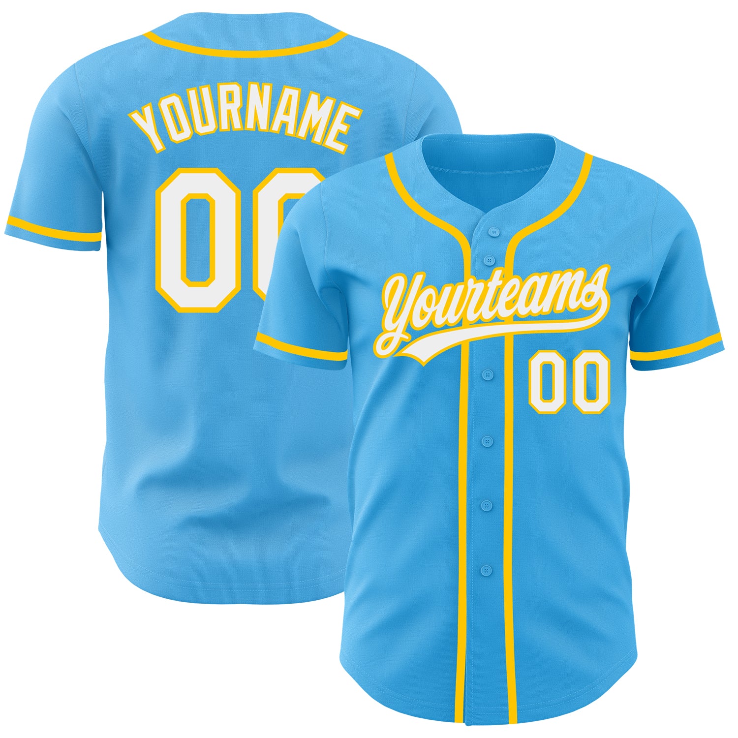 Custom Name and Number Sky Blue Yellow Authentic Baseball Jersey - Personalized Team Jersey Personalized Sky Blue White-Yellow
