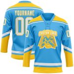 Custom Name Number Hockey Jersey Sky Blue White Yellow Lace Neck - Personalized Team Gear Personalized Sky Blue White-Yellow