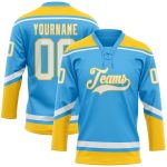 Custom Name Number Hockey Jersey Sky Blue White Yellow Lace Neck - Personalized Team Gear Personalized Sky Blue White-Yellow