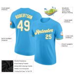 Custom Team Name Number Performance T-Shirt in Sky Blue White Yellow - Personalized Sportswear Personalized Sky Blue White-Yellow