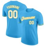 Custom Team Name Number Performance T-Shirt in Sky Blue White Yellow - Personalized Sportswear Personalized Sky Blue White-Yellow