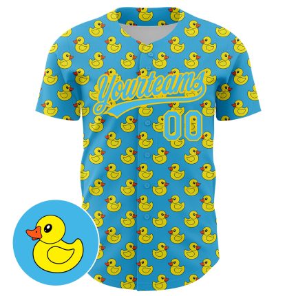 Personalized Animal Duck Baseball Jersey - 3D Sky Blue Yellow Pattern, Custom Name & Number Personalized Sky Blue Yellow