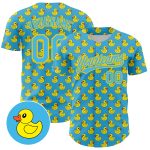 Personalized Animal Duck Baseball Jersey - 3D Sky Blue Yellow Pattern, Custom Name & Number Personalized Sky Blue Yellow
