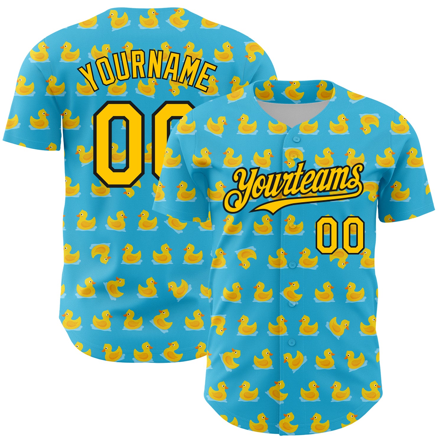 Custom Name and Number Duck Baseball Jersey - 3D Sky Blue Yellow-Black Pattern Design, Authentic Team Gear Personalized Sky