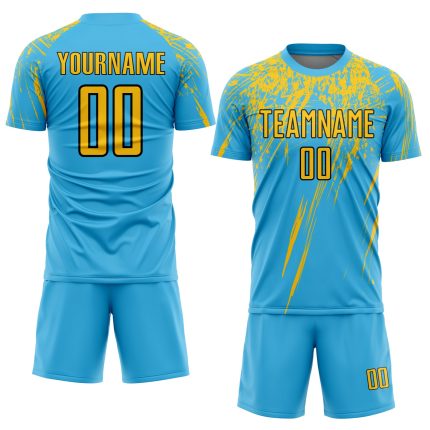 Custom Soccer Uniform Jersey with Personalized Name and Number - Sky Blue Yellow Black Sublimation Design Personalized Sky