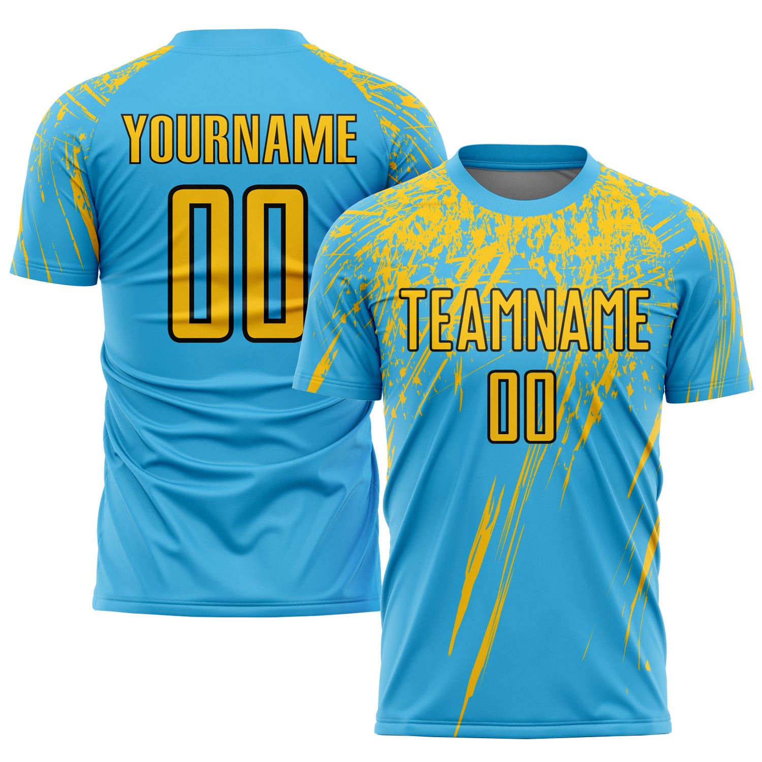 Custom Soccer Uniform Jersey with Personalized Name and Number - Sky Blue Yellow Black Sublimation Design Personalized Sky