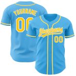 Custom Authentic Baseball Jersey with Personalized Name & Number - Sky Blue Yellow-White Team Design Personalized Sky Blue