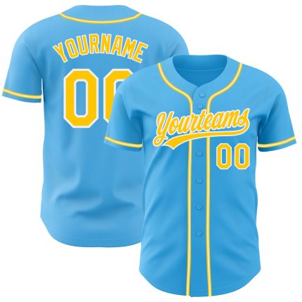 Custom Authentic Baseball Jersey with Personalized Name & Number - Sky Blue Yellow-White Team Design Personalized Sky Blue