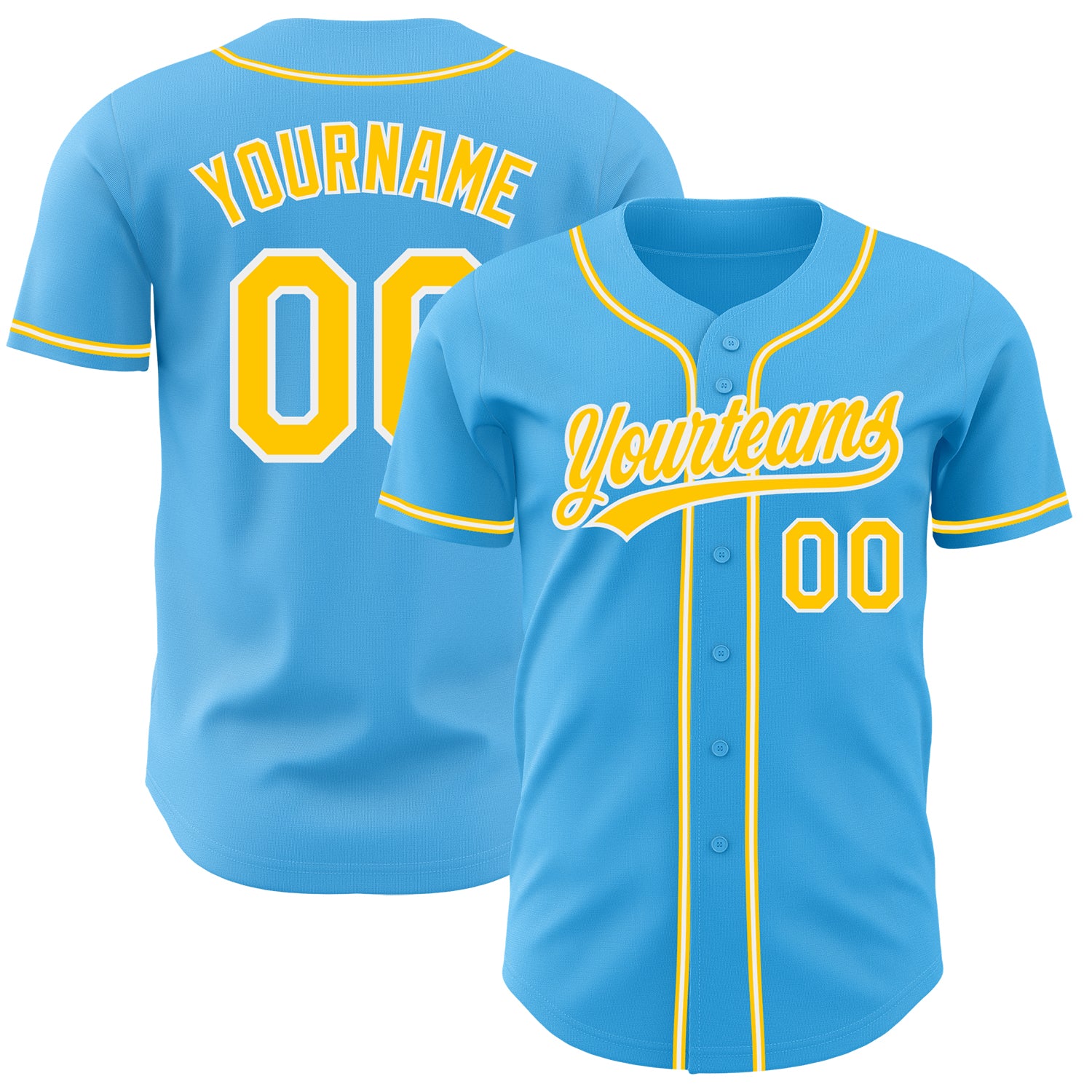 Custom Authentic Baseball Jersey with Personalized Name & Number - Sky Blue Yellow-White Team Design Personalized Sky Blue