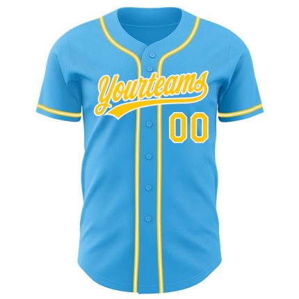 Custom Authentic Baseball Jersey with Personalized Name & Number - Sky Blue Yellow-White Team Design Personalized Sky Blue